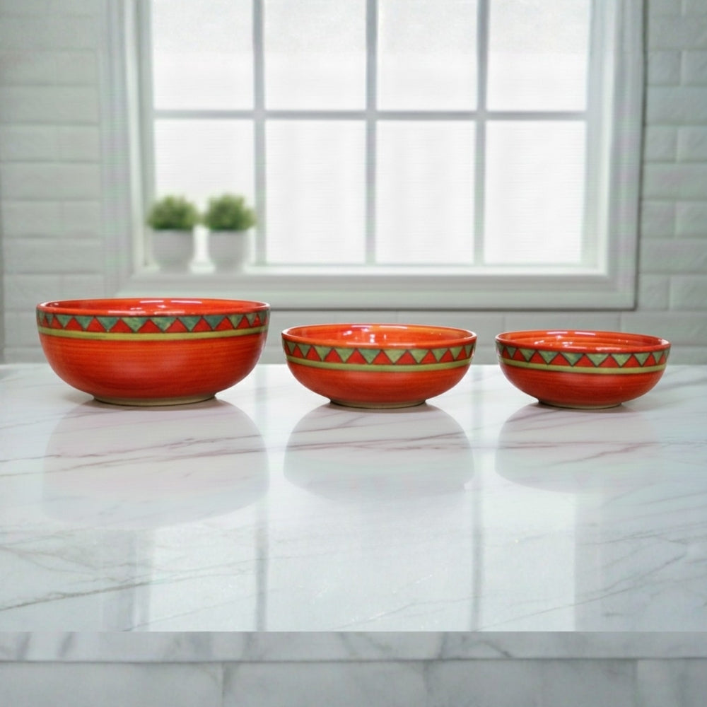 orange crown ceramic serving bowl set of 3 for serving snacks salads desserts and everyday dining use